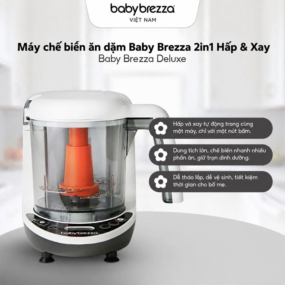 Máy chế biến đồ ăn dặm Baby Brezza Deluxe Hấp & Xay 2in1