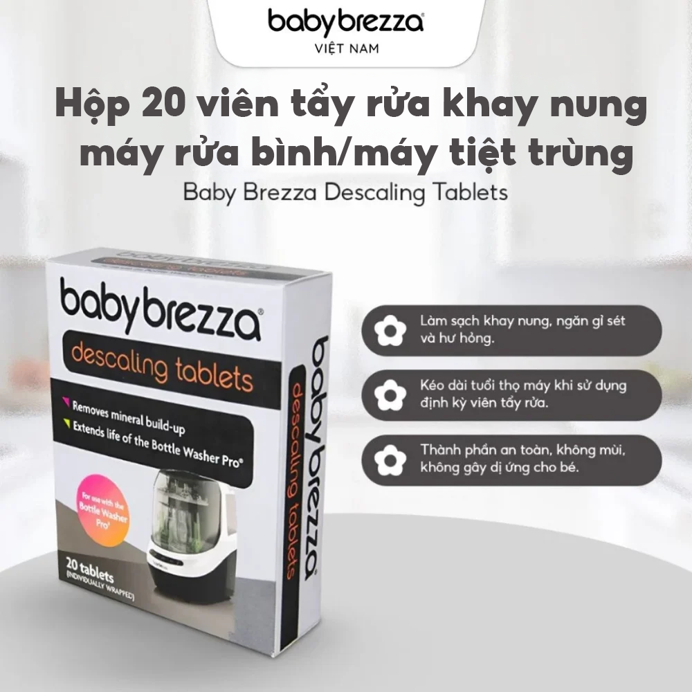 Hộp 20 viên tẩy rửa khay nung cho máy rửa bình/máy tiệt trùng Baby Brezza